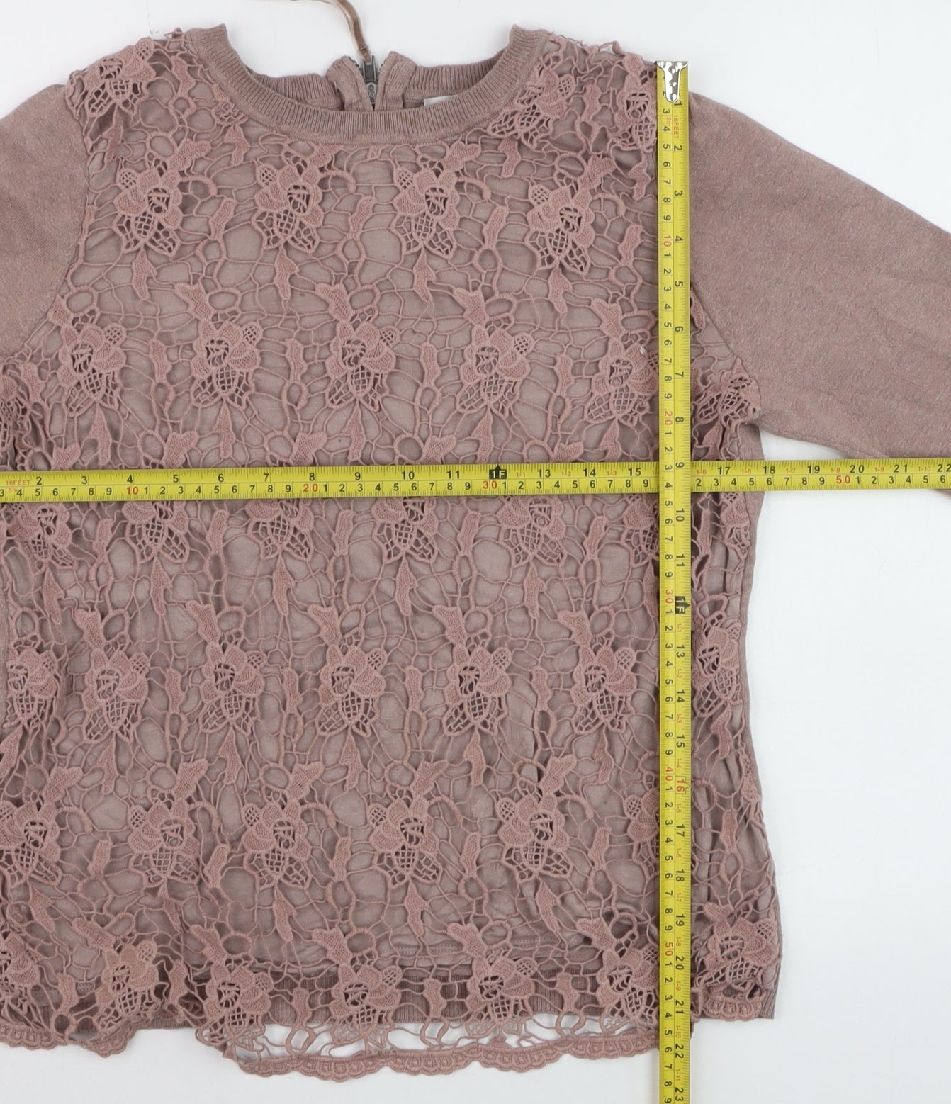 RJR John Rocha Women Brown Lace Knit Jumper Size 14 Crew Neck
