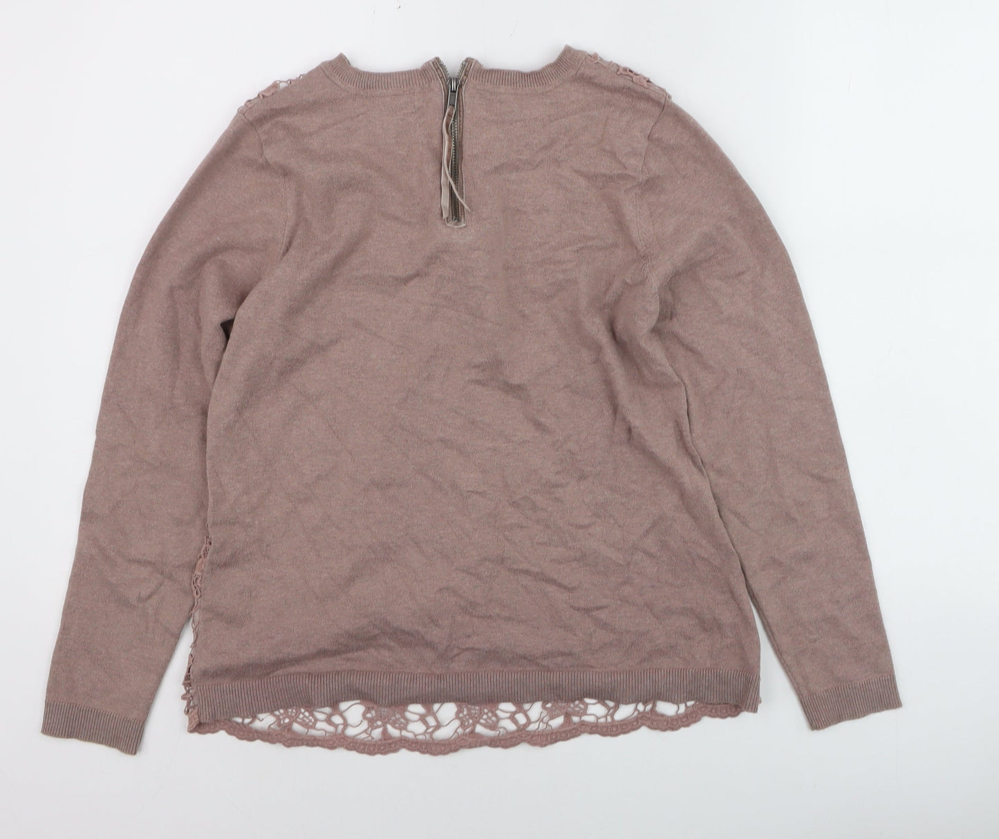 RJR John Rocha Women Brown Lace Knit Jumper Size 14 Crew Neck