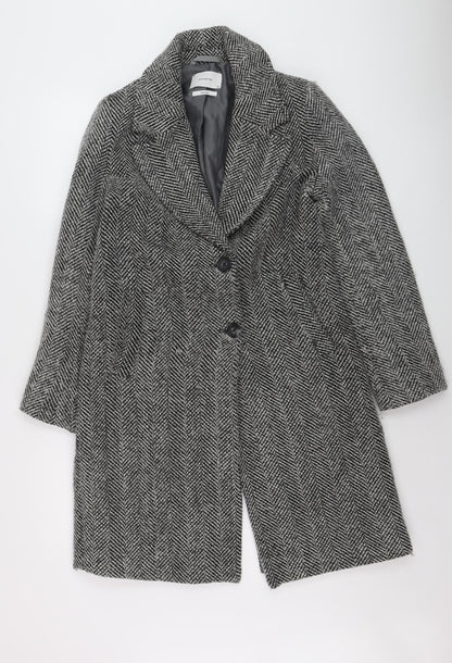 Reserved Womens Grey Herringbone Wool Blend Mid-Length Overcoat XS