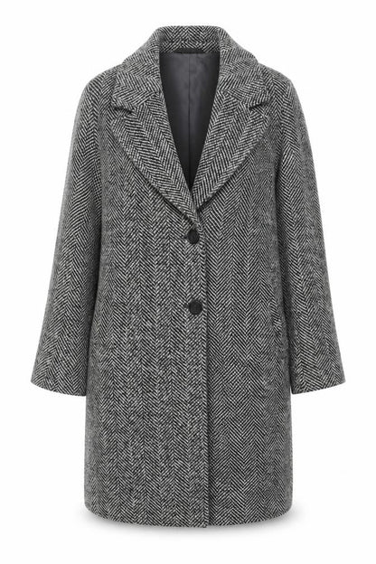 RESERVED Womens Grey Herringbone Wool Blend Mid-Length Overcoat XS
