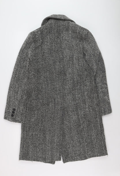 Reserved Womens Grey Herringbone Wool Blend Mid-Length Overcoat XS