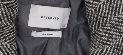 Reserved Womens Grey Herringbone Wool Blend Mid-Length Overcoat XS