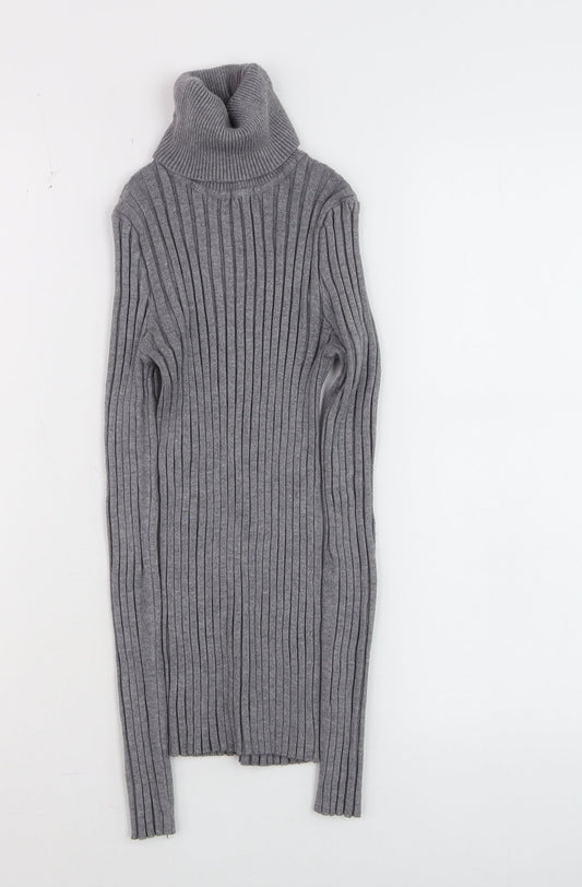 QED London Women’s Grey Roll Neck Ribbed Jumper S/M