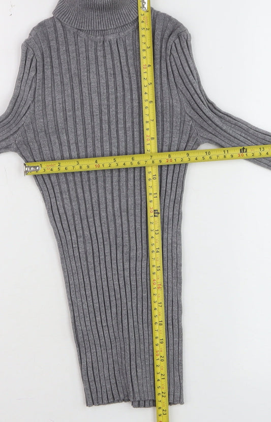 QED London Women’s Grey Roll Neck Ribbed Jumper S/M