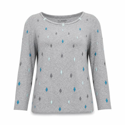 Country Casuals Women’s Grey Argyle 3/4 Sleeve Pullover Jumper Size S