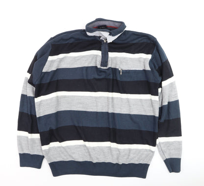 VIP STONES Men’s Blue Striped 3XL Wool Blend 1/2 Zip Jumper