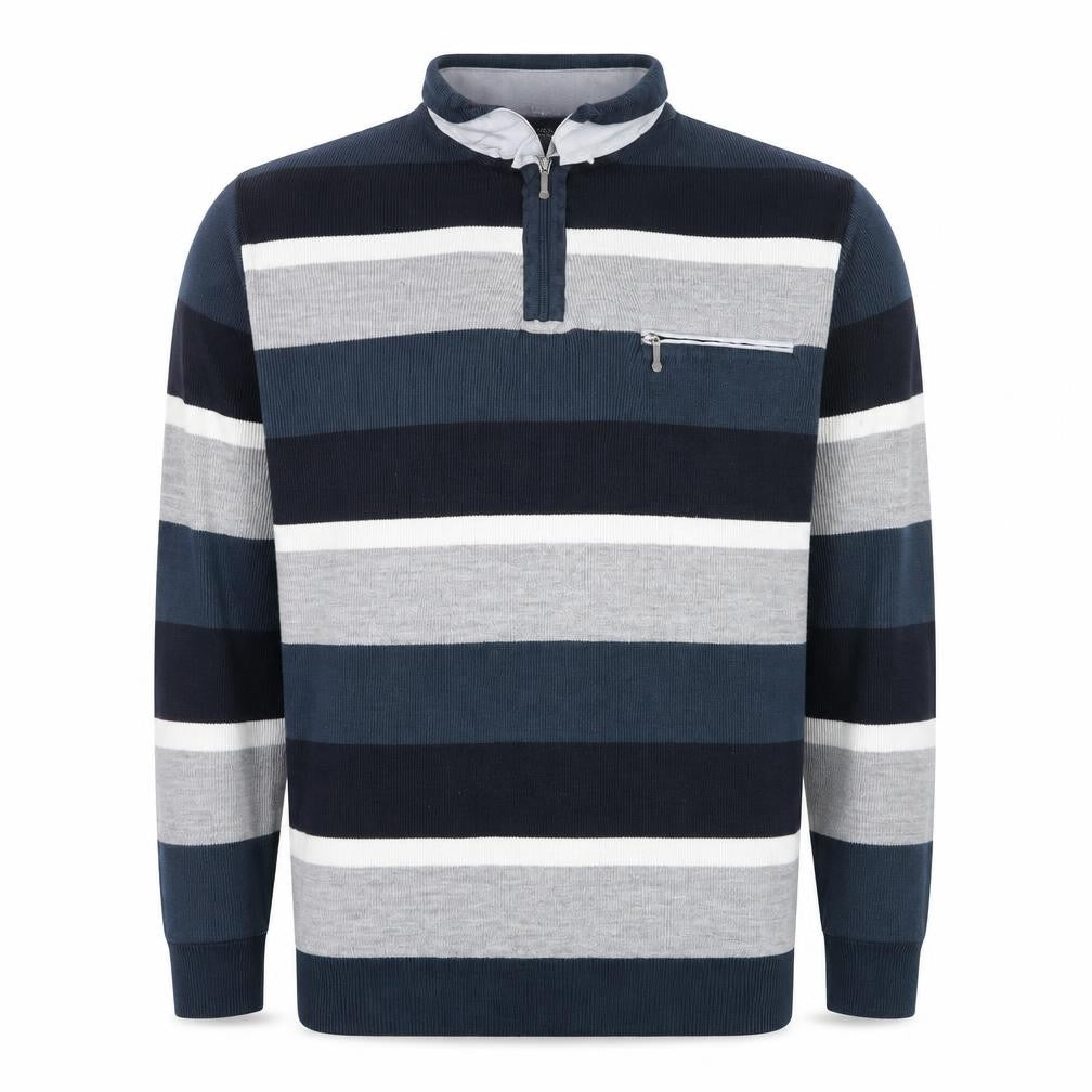 VIP STONES Men’s Blue Striped 3XL Wool Blend 1/2 Zip Jumper