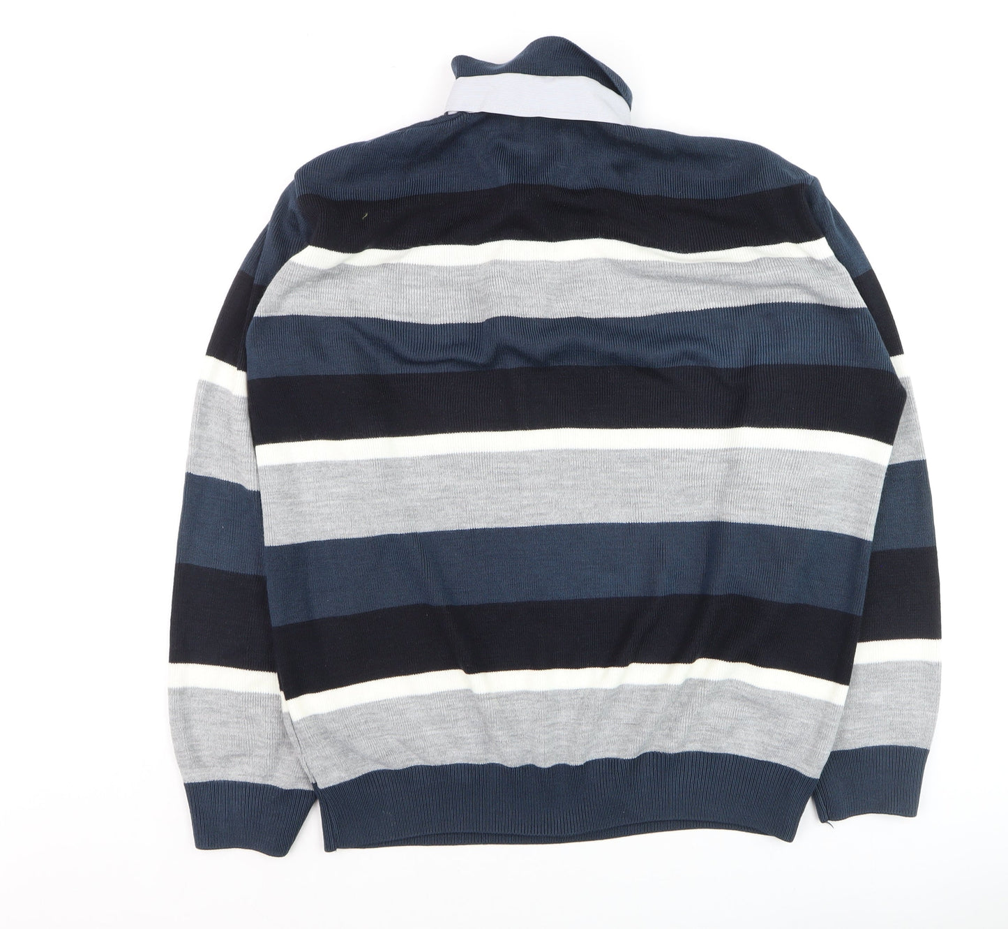 VIP STONES Men’s Blue Striped 3XL Wool Blend 1/2 Zip Jumper