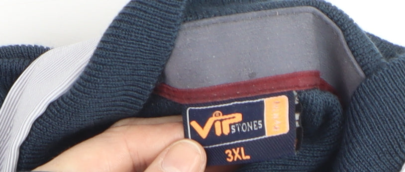 VIP STONES Men’s Blue Striped 3XL Wool Blend 1/2 Zip Jumper