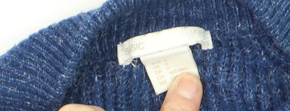 H&M Women Blue Mock Neck Rib-Knit Acrylic Jumper S