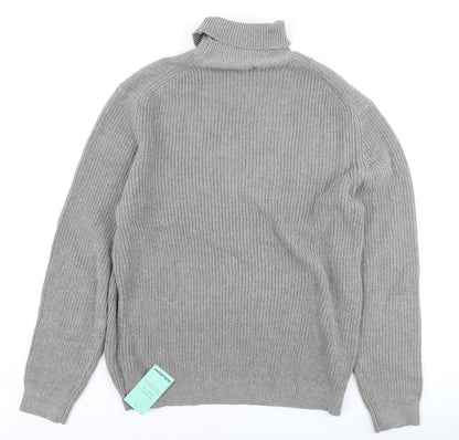 Burton London Men's Grey Roll Neck Cotton Blend Jumper Size L