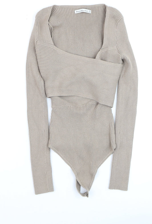 Womens UK Size XS Abercrombie & Fitch Beige Cropped Blouse