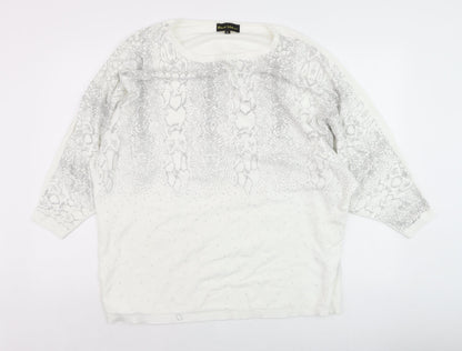 Frank Usher Womens White Rhinestone Snake Print Pullover Jumper XL