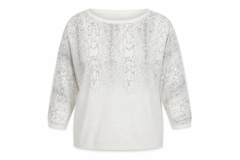 Frank Usher Womens White Rhinestone Snake Print Pullover Jumper XL