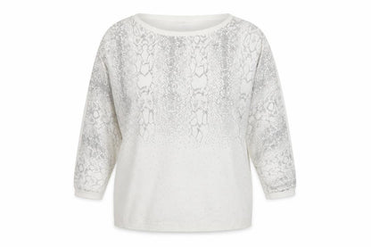 Frank Usher Womens White Rhinestone Snake Print Pullover Jumper XL