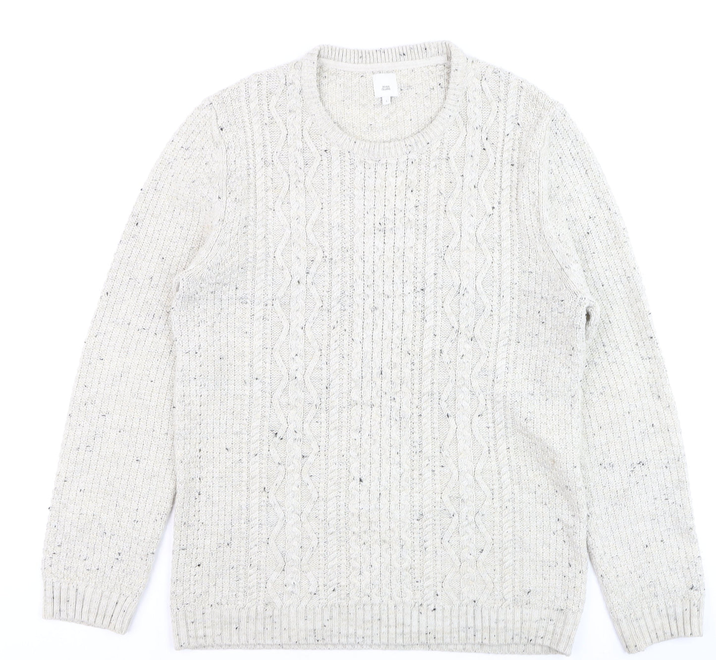 River Island Mens Beige Cable-Knit Crew Neck Jumper Size L