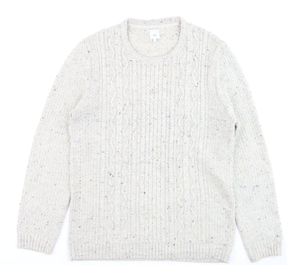 River Island Mens Beige Cable-Knit Crew Neck Jumper Size L
