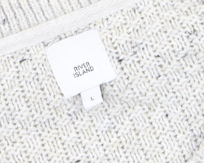 River Island Mens Beige Cable-Knit Crew Neck Jumper Size L