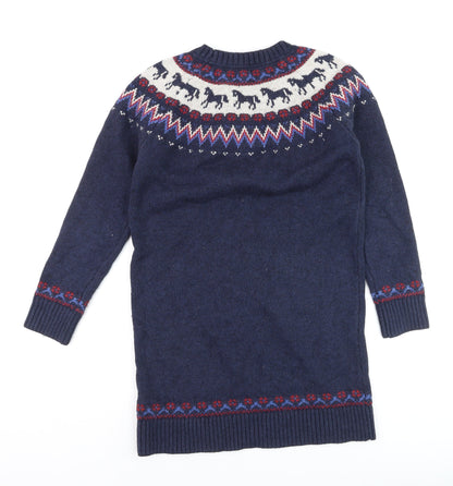 FatFace Girls Blue Fair Isle Knit Sweater Dress 11-12 Years Winter Casual