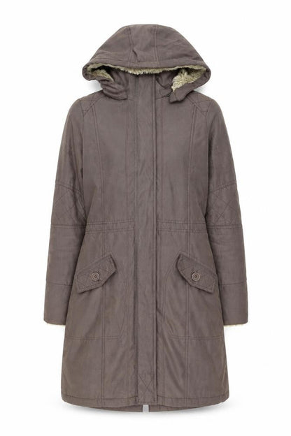 Peter Storm Women Brown Hooded Fur Trim Long Parka Coat Size 8