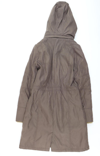 Peter Storm Women Brown Hooded Fur Trim Long Parka Coat Size 8