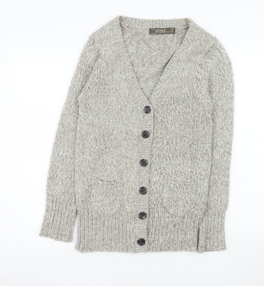 TRF Knitwear Beige Acrylic Chunky-Knit Cardigan S Long Sleeve