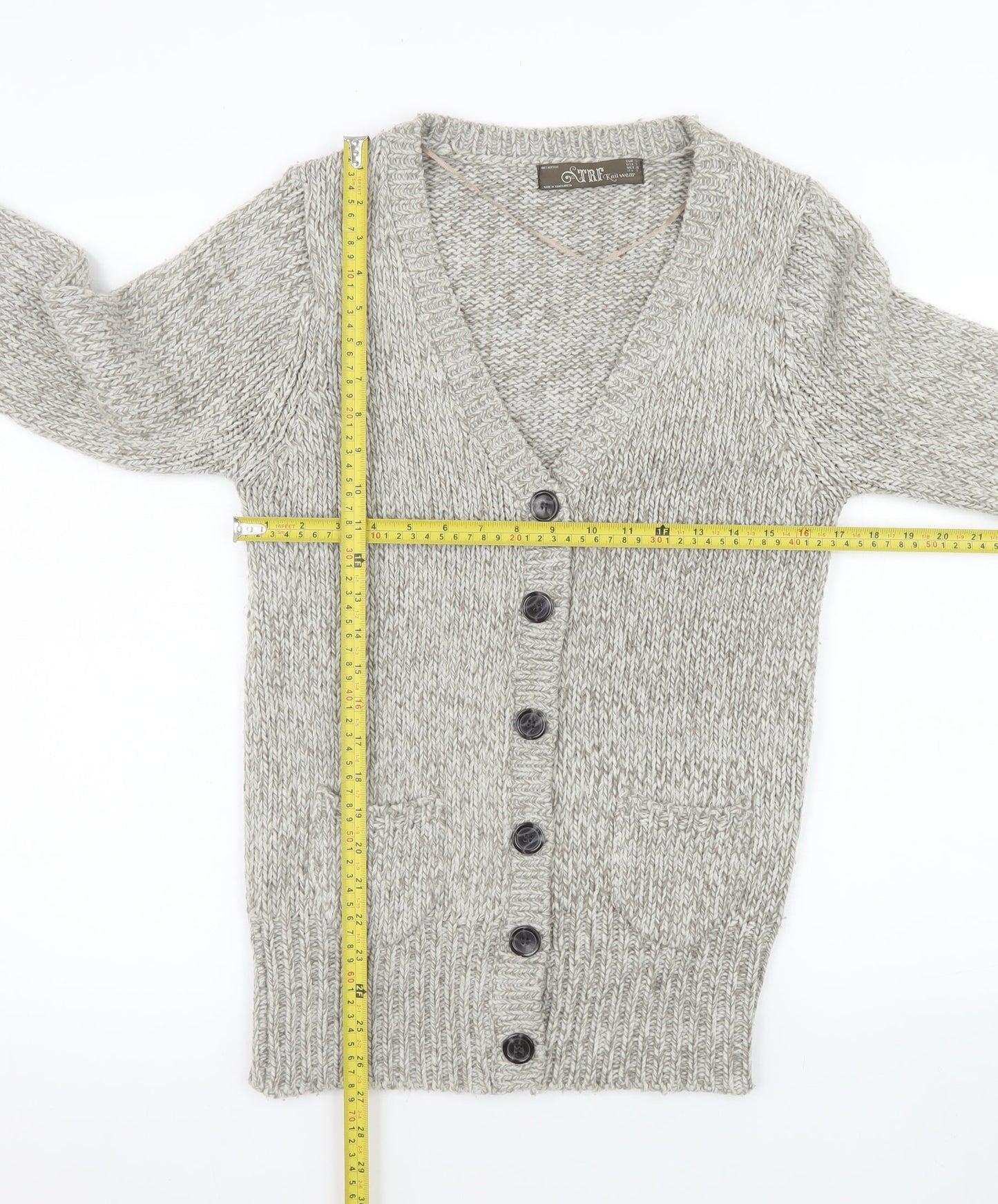 TRF Knitwear Beige Acrylic Chunky-Knit Cardigan S Long Sleeve