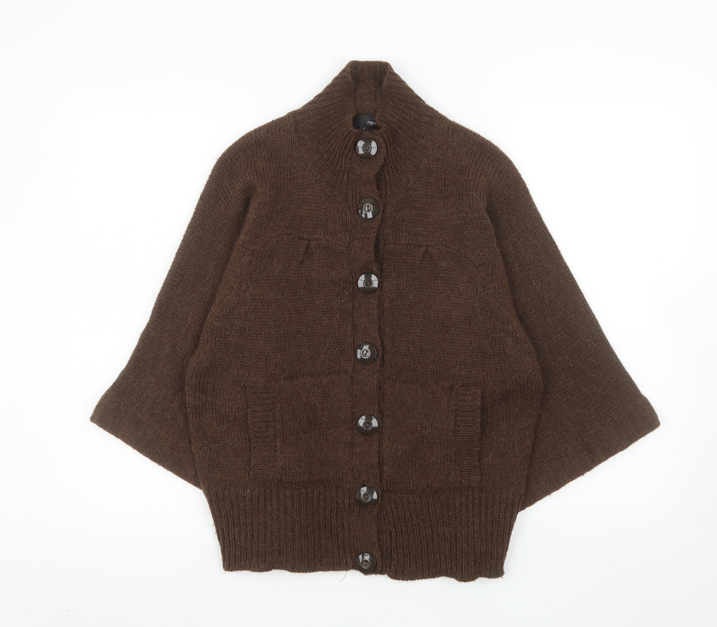 Next Women’s Brown Chunky Knit Wool Alpaca Mock Neck Cardigan S