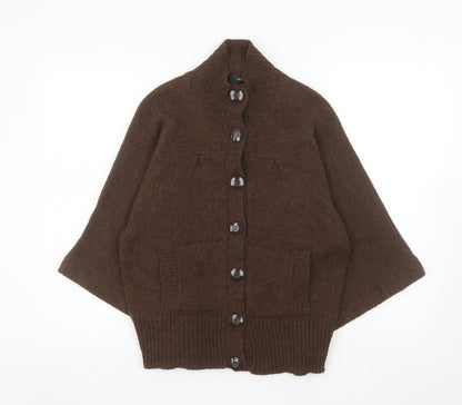 Next Women’s Brown Chunky Knit Wool Alpaca Mock Neck Cardigan S
