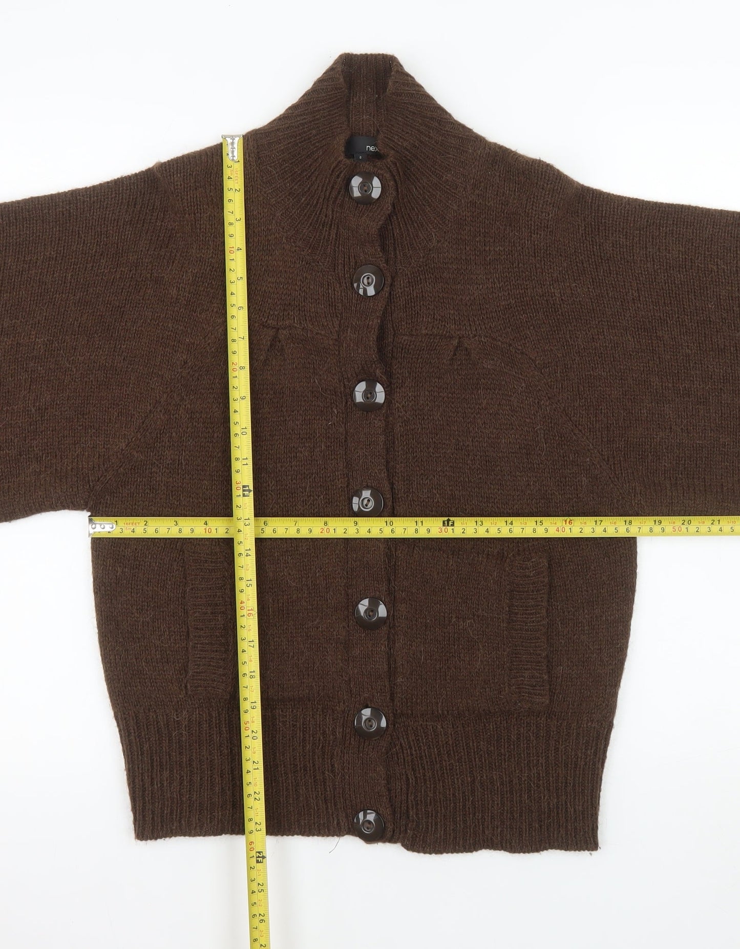 Next Women’s Brown Chunky Knit Wool Alpaca Mock Neck Cardigan S