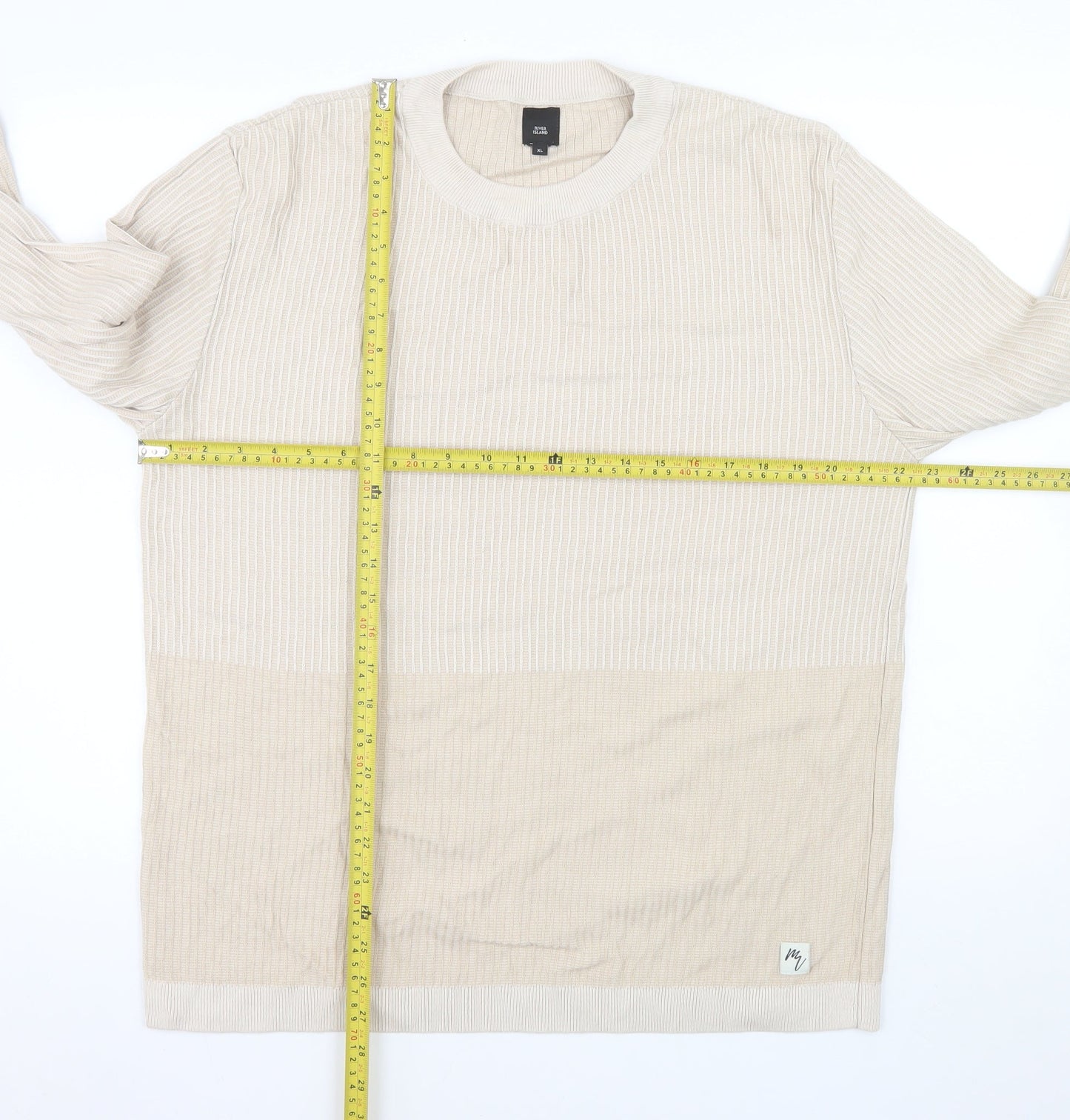 Mens UK Size XL River Island Beige Pullover Jumper
