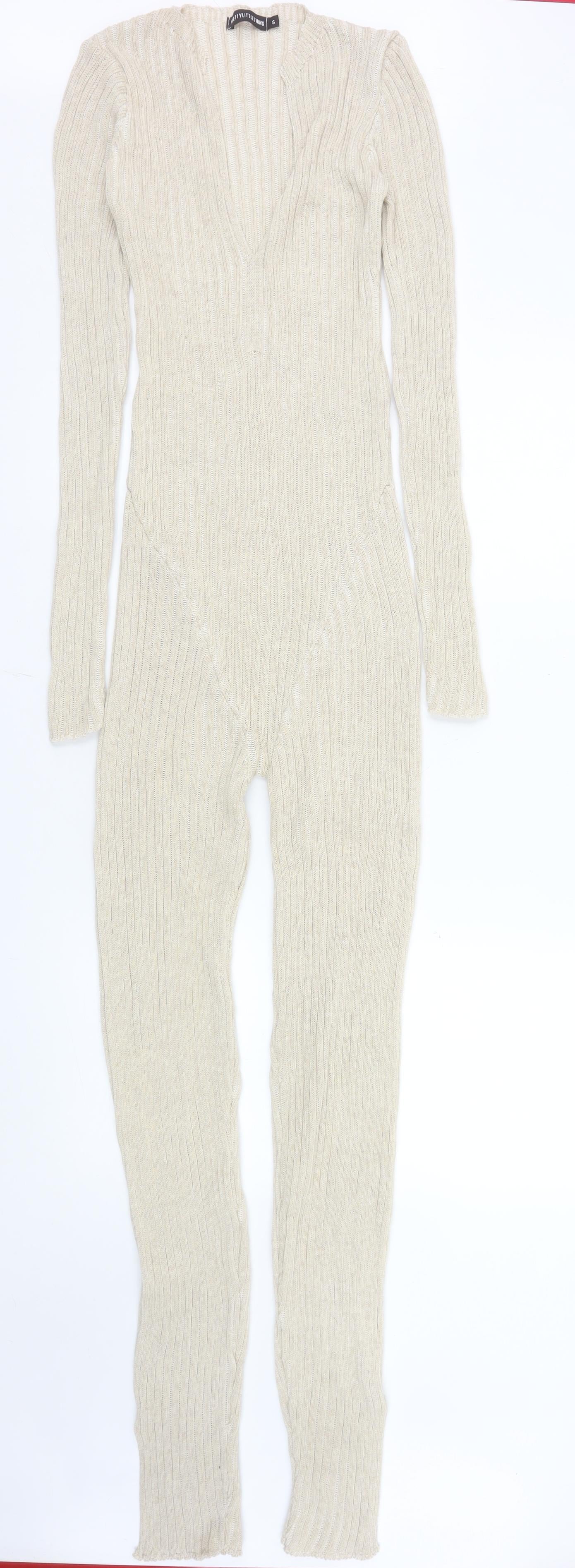 Womens UK Size S PRETTYLITTLETHING One-Piece Beige Catsuit