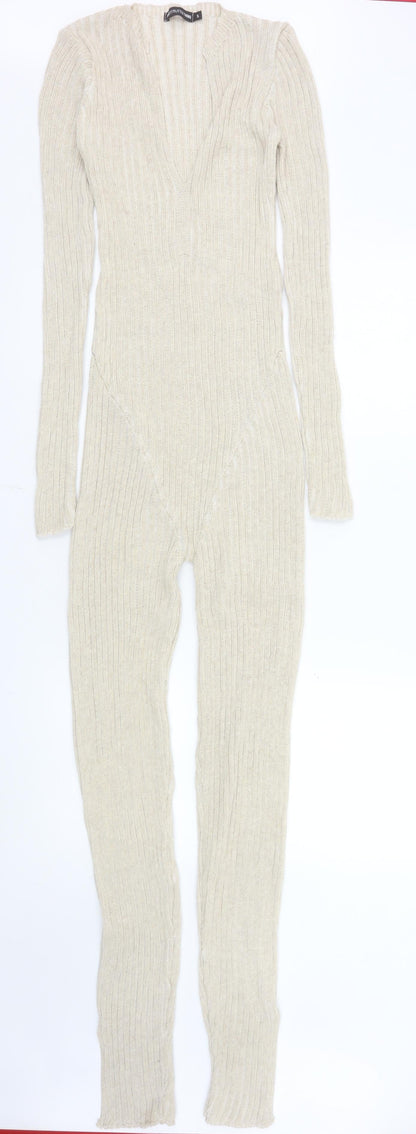 Womens UK Size S PRETTYLITTLETHING One-Piece Beige Catsuit