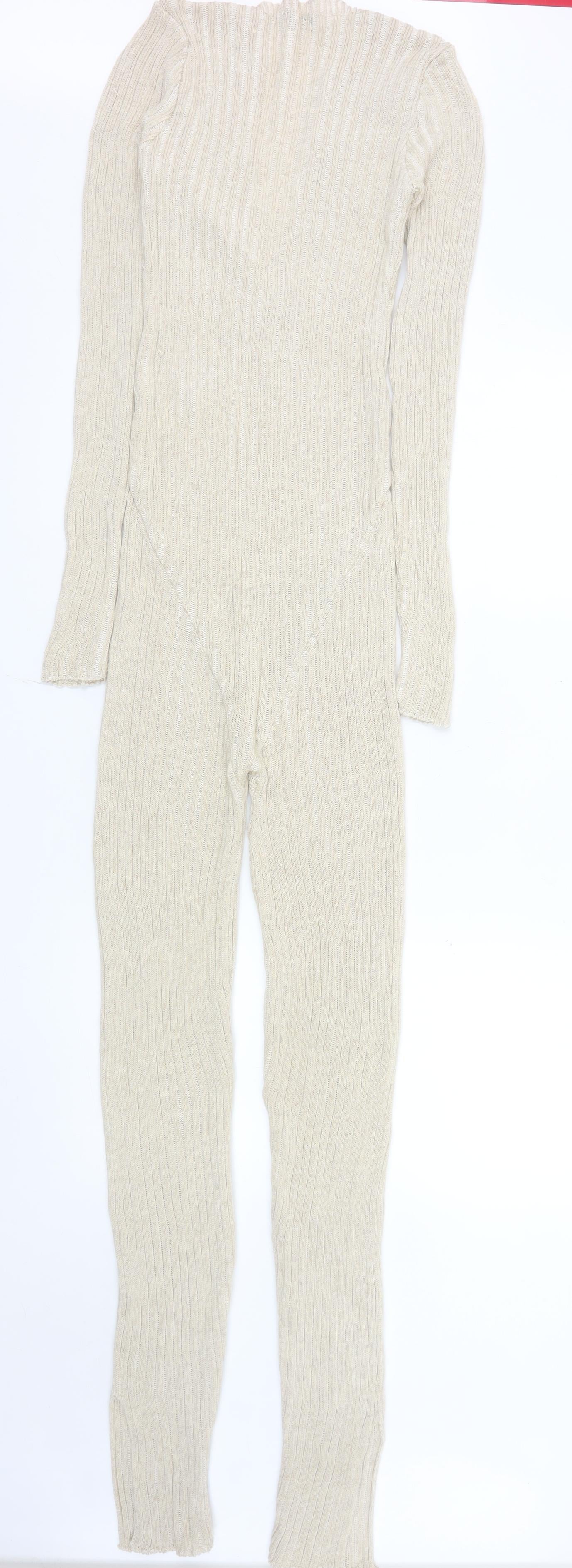 Womens UK Size S PRETTYLITTLETHING One-Piece Beige Catsuit