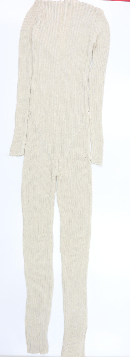 Womens UK Size S PRETTYLITTLETHING One-Piece Beige Catsuit