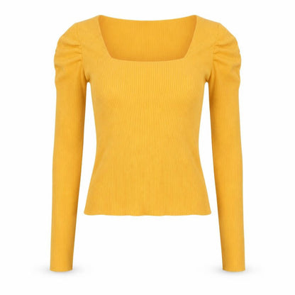 ASOS Women's Yellow Long Sleeve Square Neck Ribbed Top Size 10
