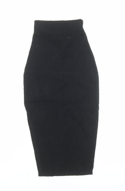 Stella & Jamie Women’s Black XS Ribbed High Waist Midi Pencil Skirt