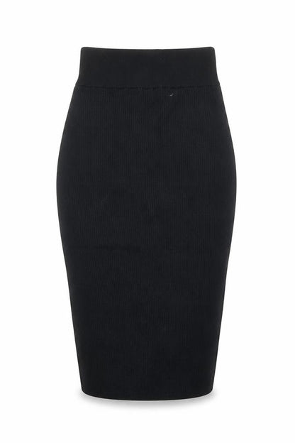 Stella & Jamie Women’s Black XS Ribbed High Waist Midi Pencil Skirt