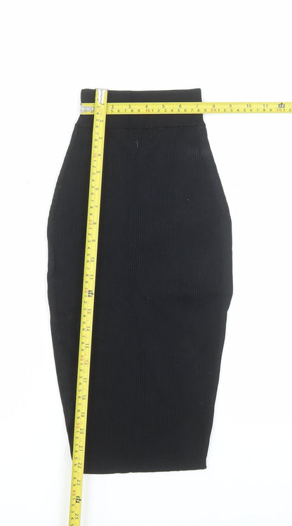 Stella & Jamie Women’s Black XS Ribbed High Waist Midi Pencil Skirt
