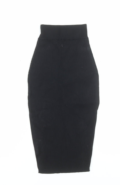 Stella & Jamie Women’s Black XS Ribbed High Waist Midi Pencil Skirt