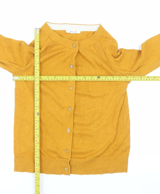 White Stuff Women Yellow Cotton Crew Neck Cardigan Size 8