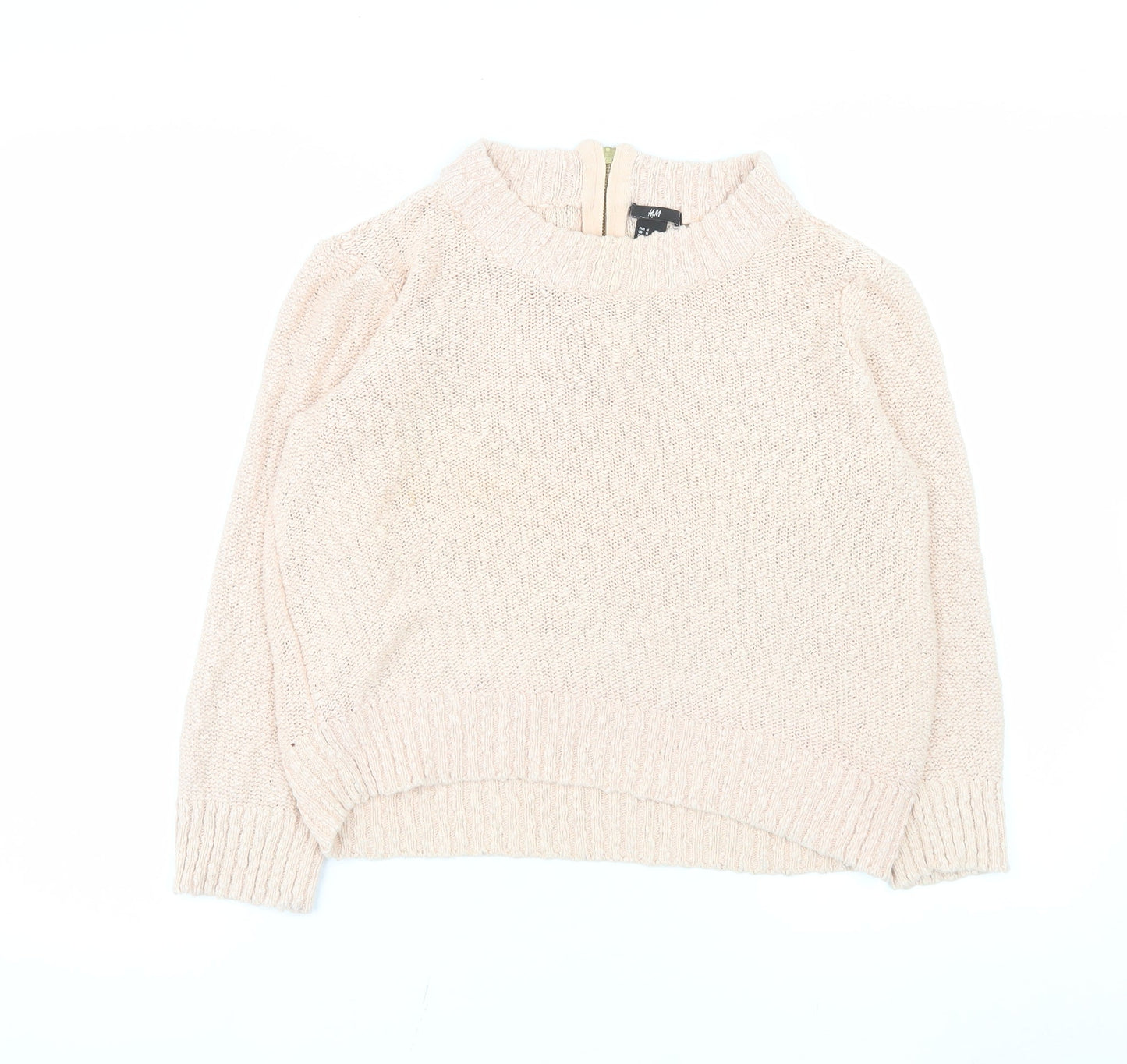 H&M Women Beige Cotton High Neck Knit Jumper Size 12