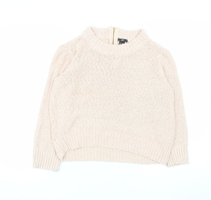 H&M Women Beige Cotton High Neck Knit Jumper Size 12