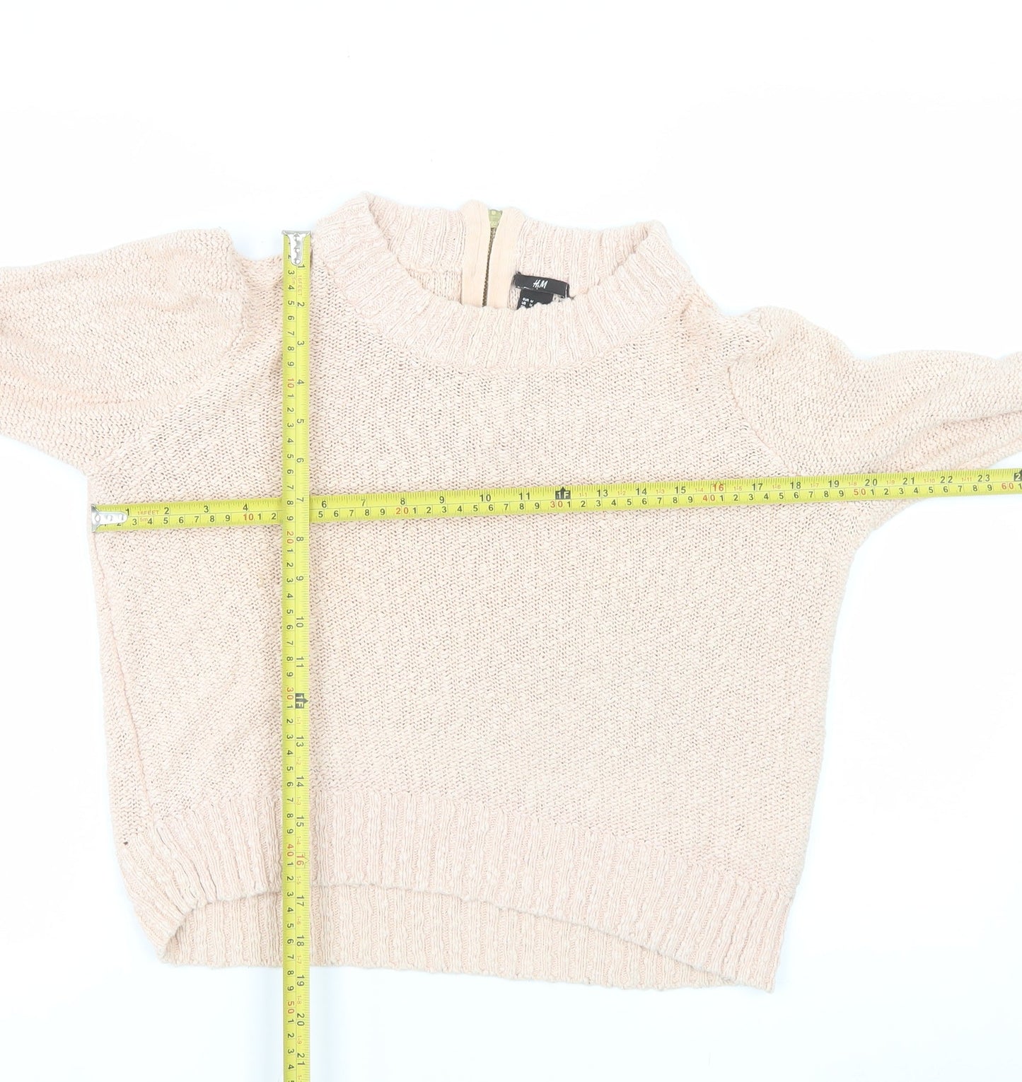 H&M Women Beige Cotton High Neck Knit Jumper Size 12