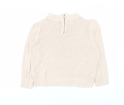 H&M Women Beige Cotton High Neck Knit Jumper Size 12