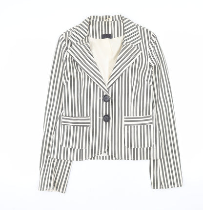 Pilot Women’s White Striped Cotton Stretch Blazer Jacket Size 12
