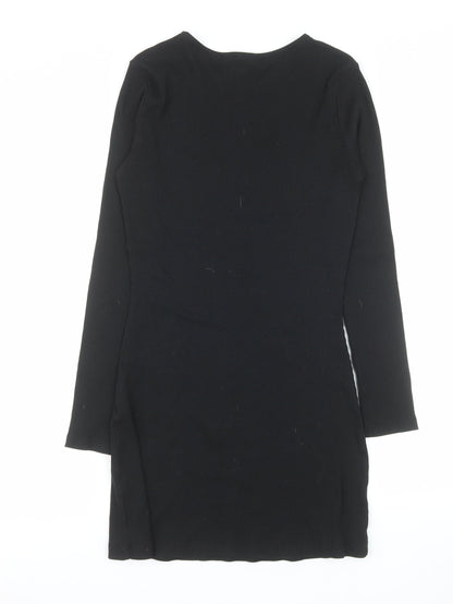 ASOS Women Black Size 14 Bodycon Long Sleeve Knit Dress
