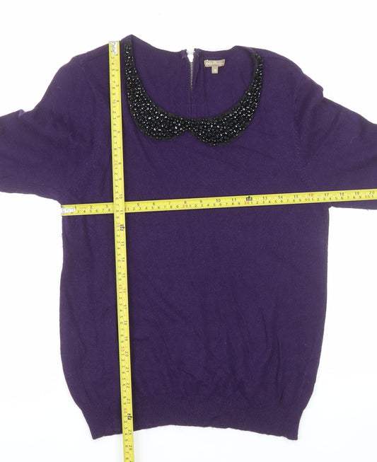 M&Co Boutique Women's Purple Beaded Collar Short Sleeve Top Size 16