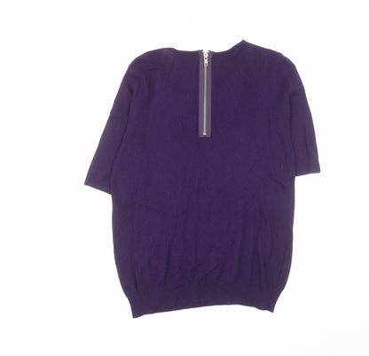 M&Co Boutique Women's Purple Beaded Collar Short Sleeve Top Size 16