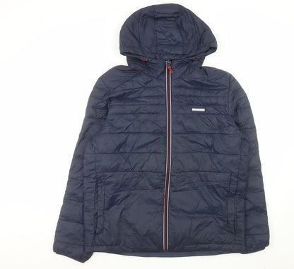 Jack & Jones Men's Blue XL Puffer Jacket Hooded Nylon Winter Coat